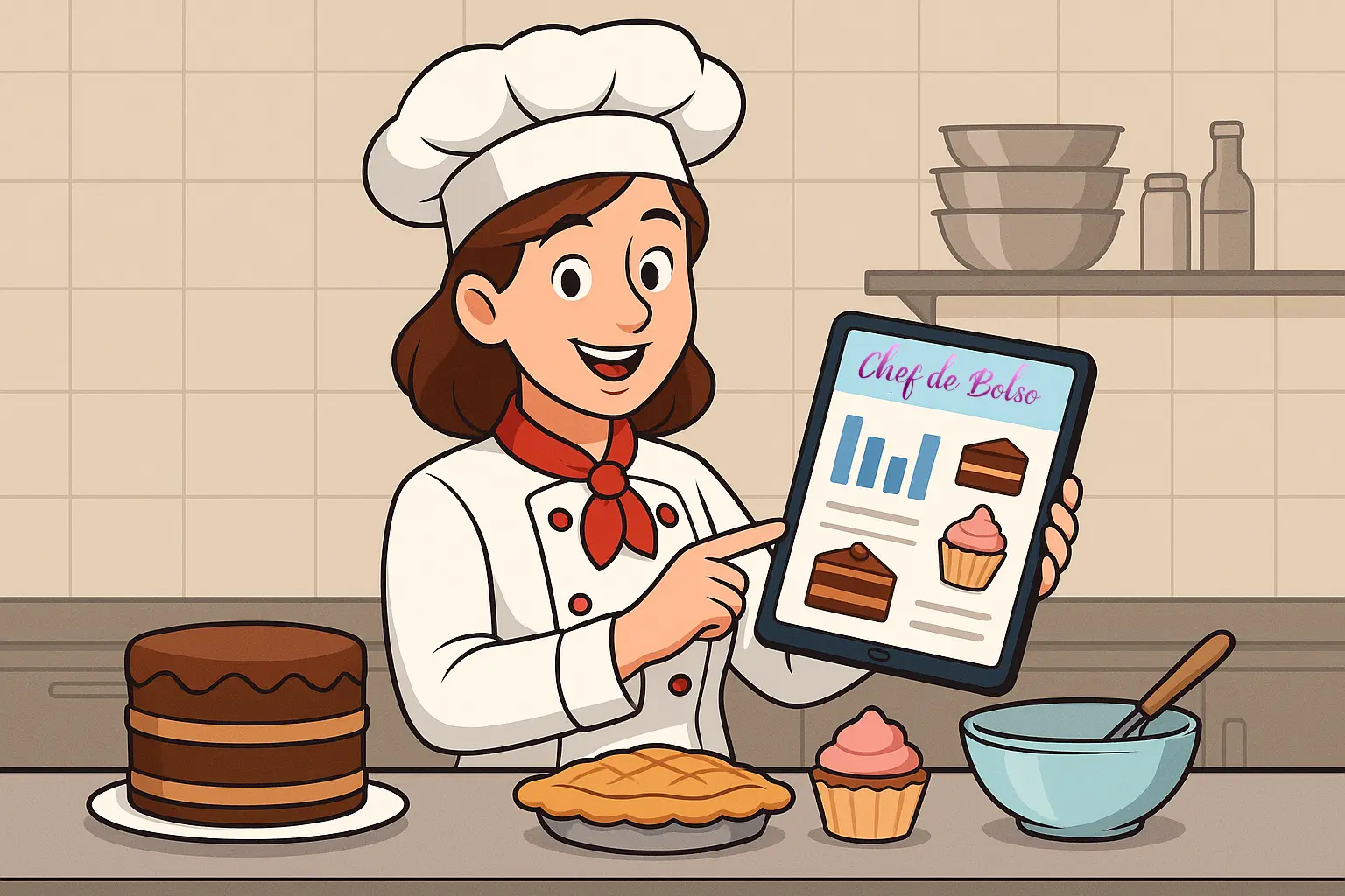 Chef Alice usando o Chef de Bolso no celular.