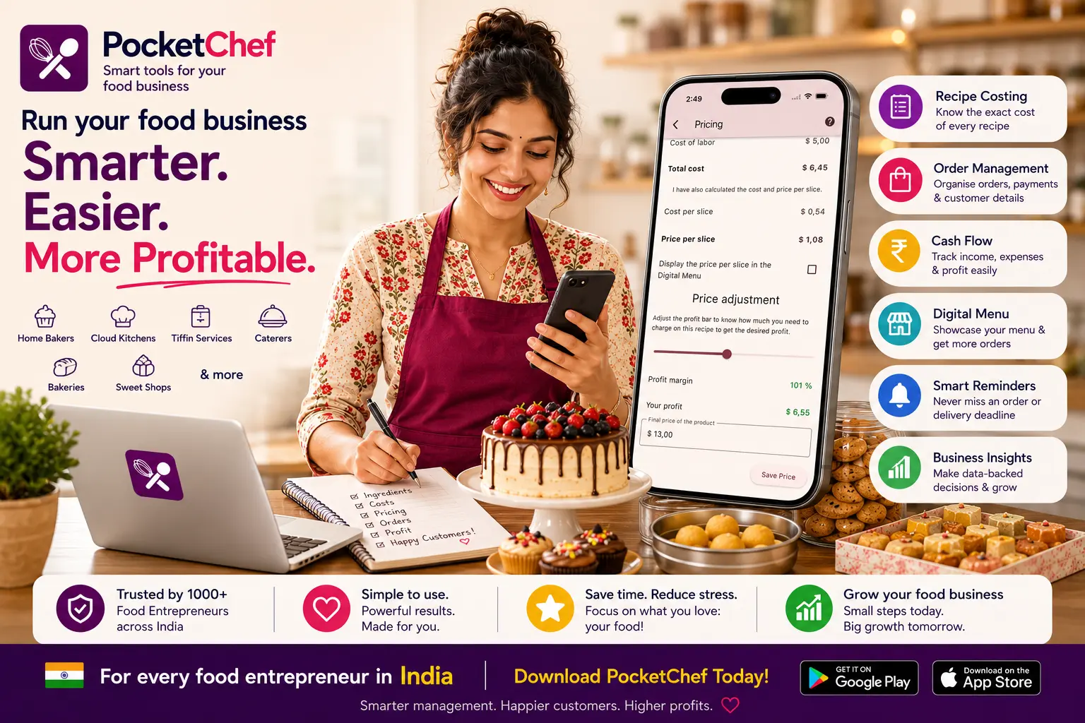 An Indian food entrepreneur using PocketChef to manage a growing food business.