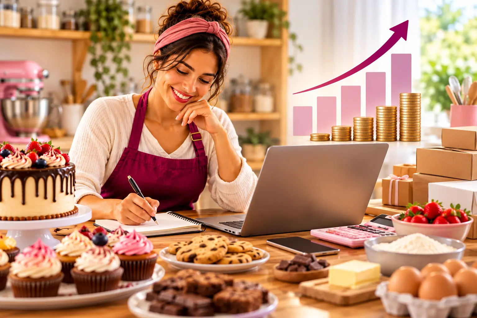 Emprendedora gastronómica planificando las ventas y los resultados financieros de su negocio
